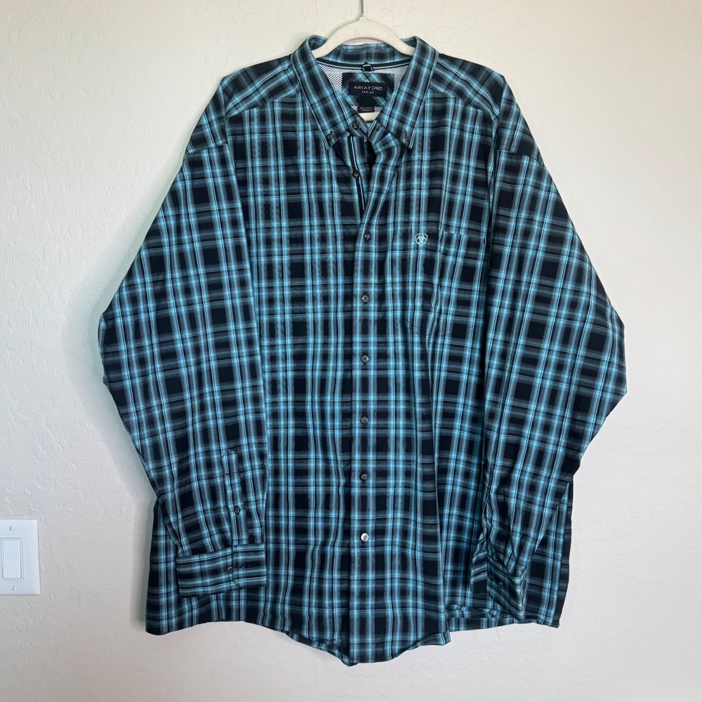 Ariat Pro Series Mens Cotton Blend Shirt 3XL Blue Plaid Western Button Down